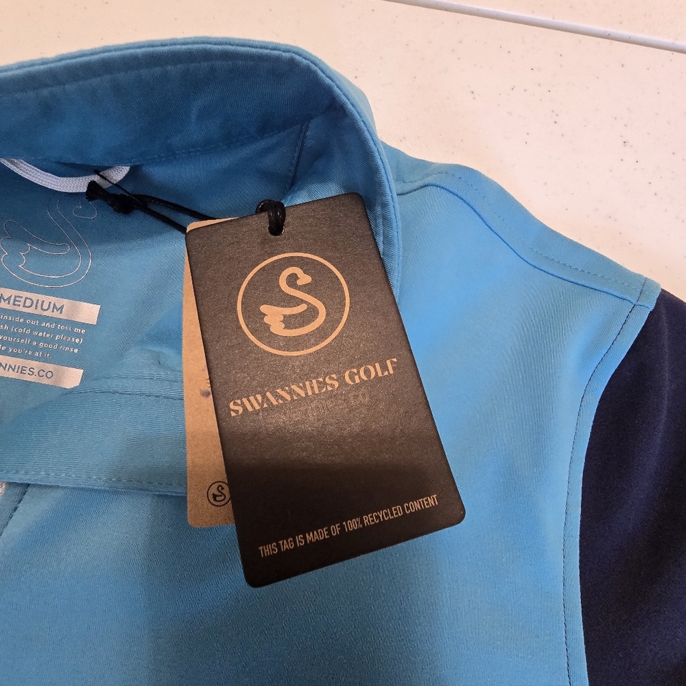 Swannies Eli 1/4 Zip Men's Pullover Maui Blue Medium NWT Golf - Picture 11 of 12
